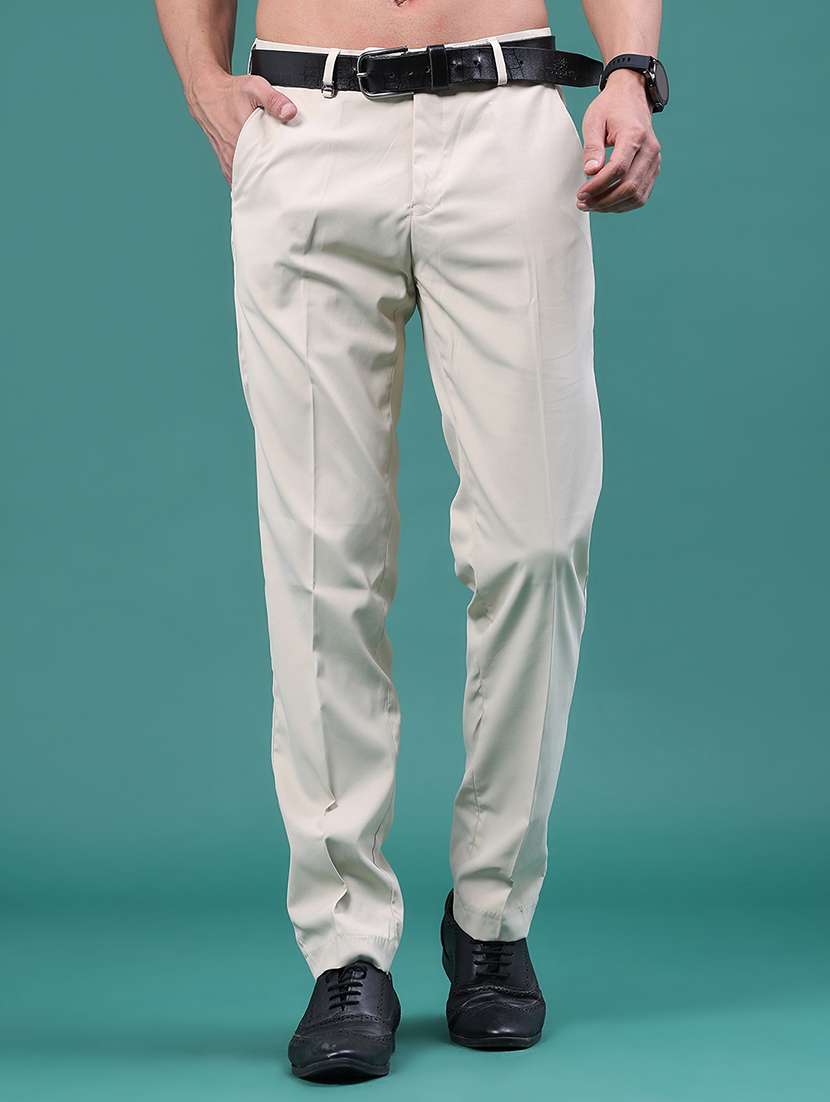 men solid mid rise regular fit formal trouser