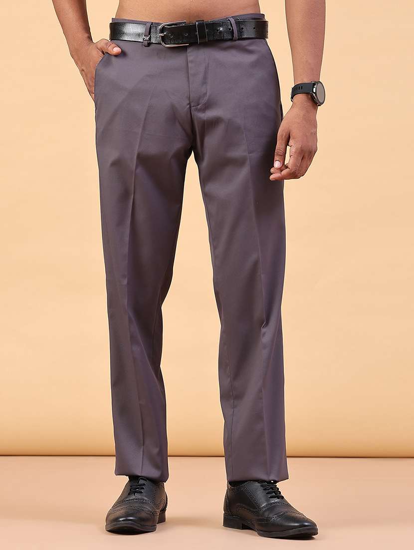 men solid mid rise regular fit trouser