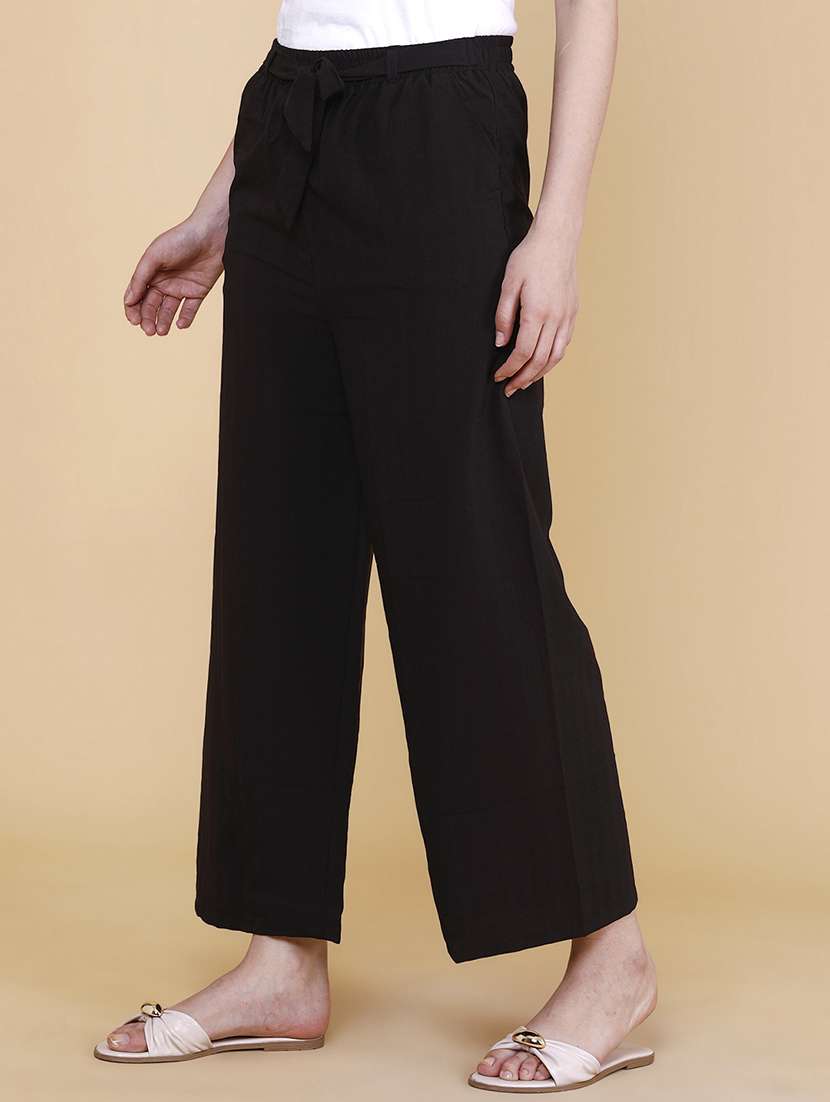 women solid mid rise wide leg trouser - 22399541 -  Standard Image - 3