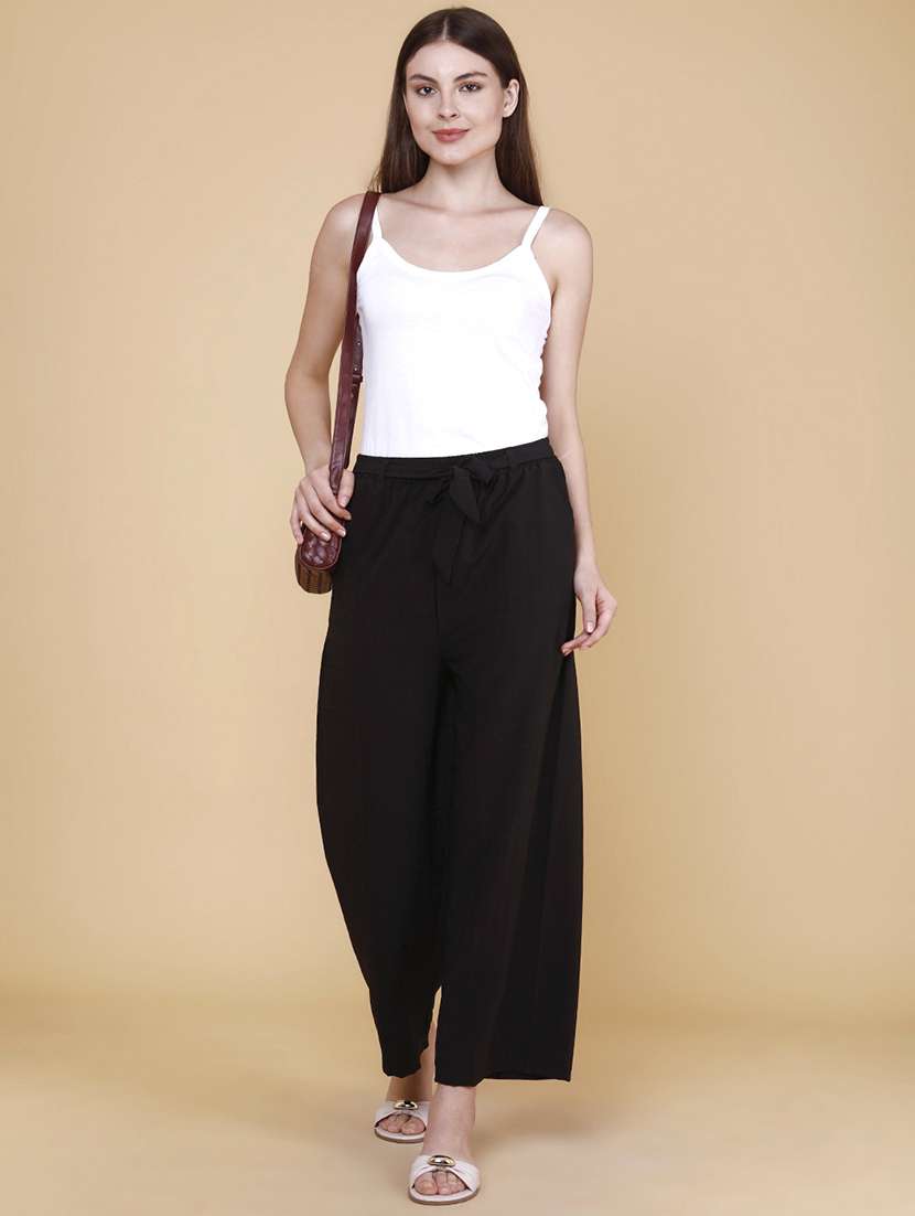 women solid mid rise wide leg trouser - 22399541 -  Standard Image - 5