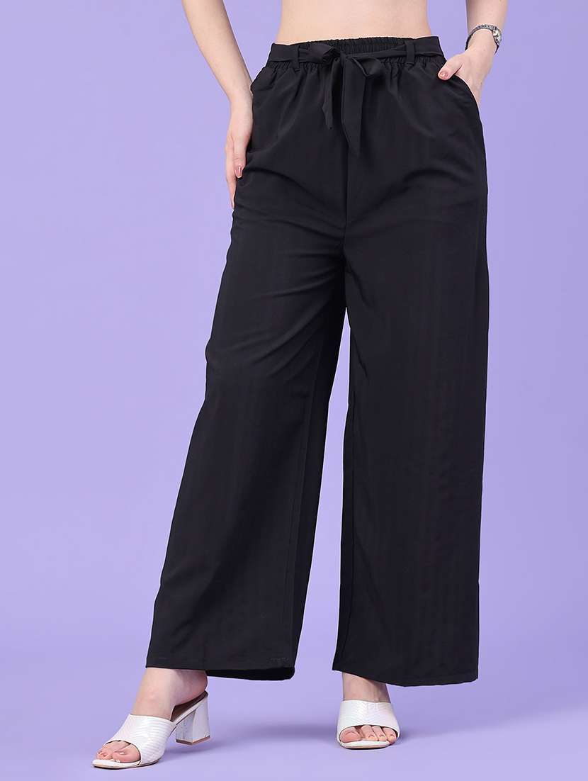 women solid mid rise wide leg trouser
