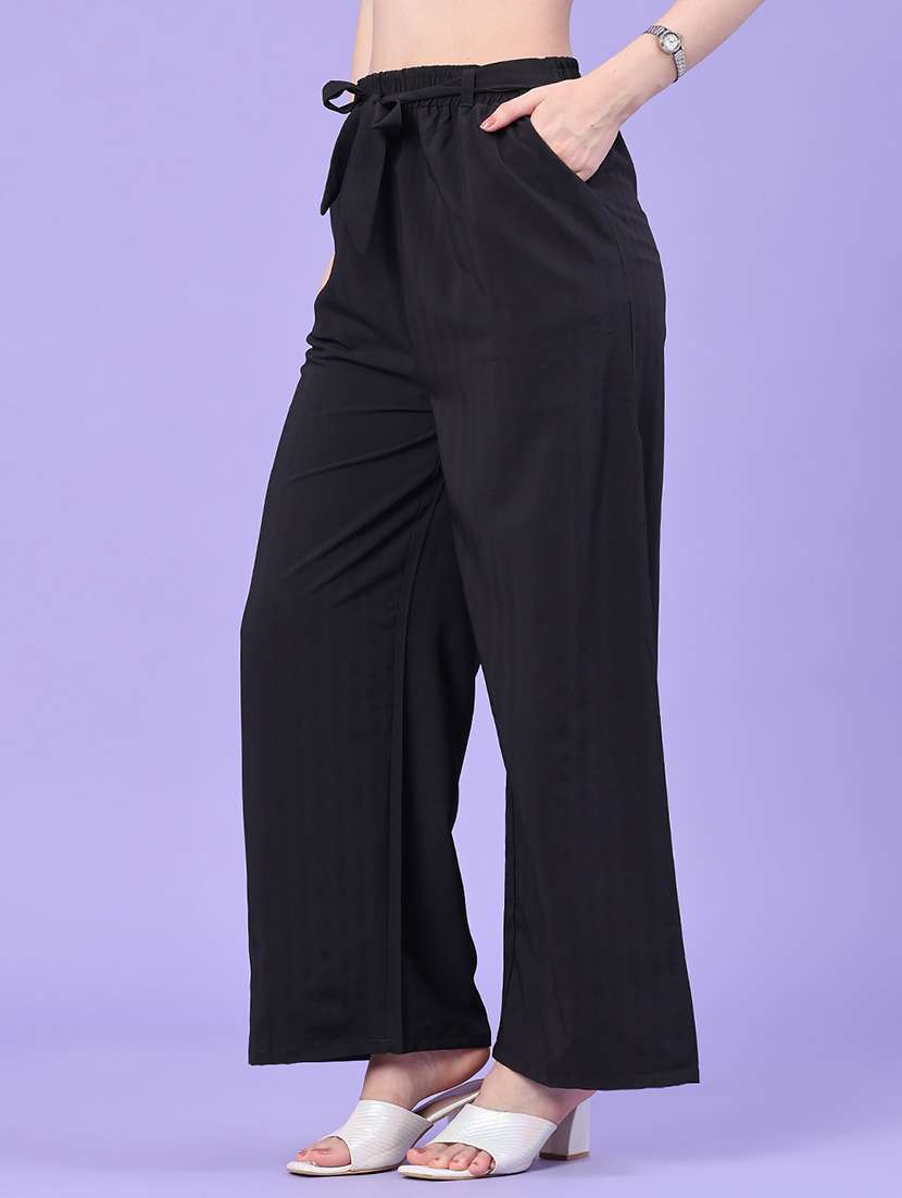 women solid mid rise wide leg trouser - 22399548 -  Standard Image - 3