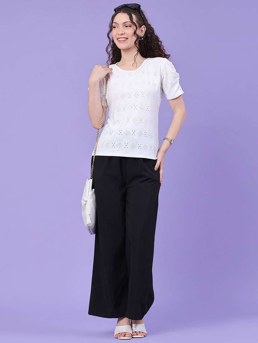 women solid mid rise wide leg trouser - 22399548 -  Standard Image - 5