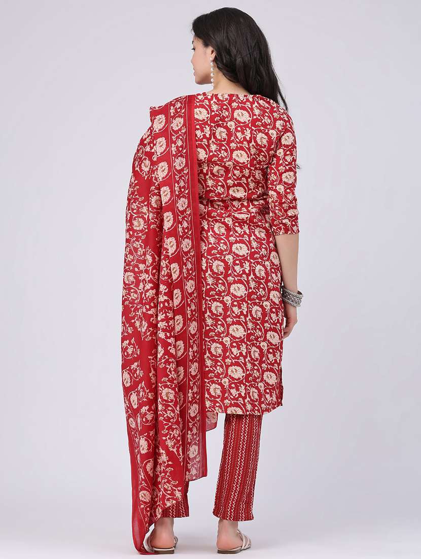 women printed three quarter sleeve kurta pant with dupatta set - 22399563 -  Standard Image - 3