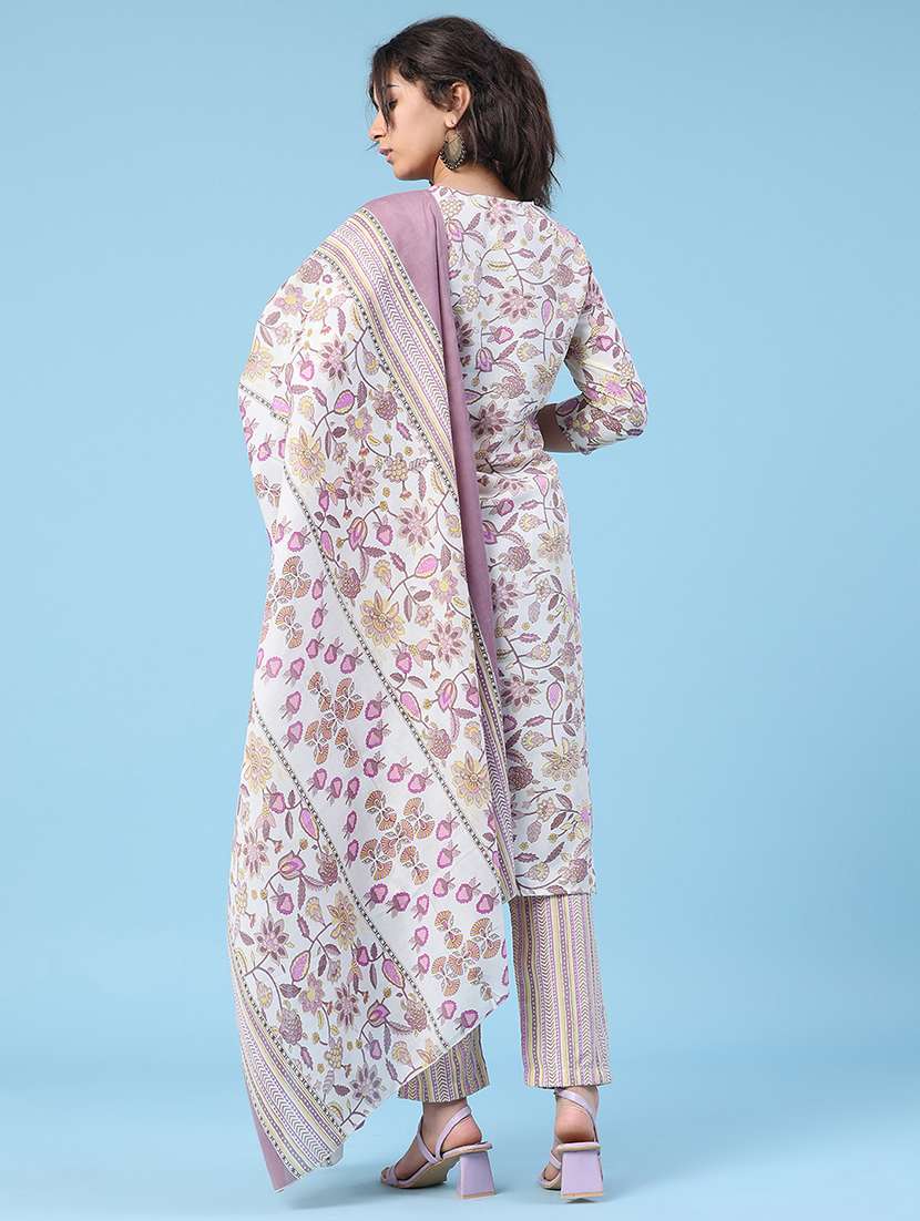 women printed three quarter sleeve kurta pant with dupatta set - 22399569 -  Standard Image - 3