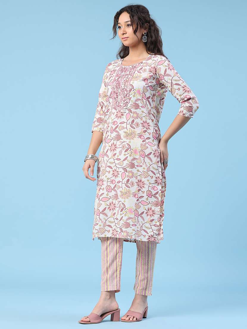 women printed three quarter sleeve kurta pant with dupatta set - 22399571 -  Standard Image - 3