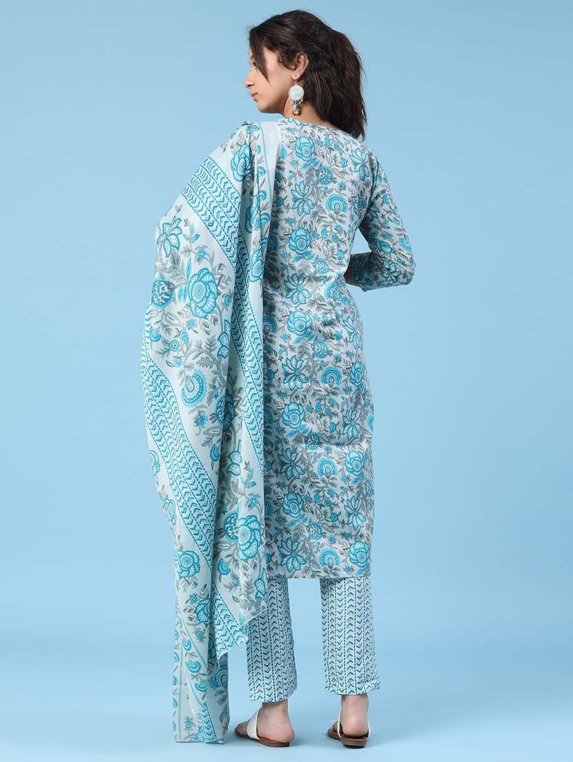 women printed three quarter sleeve kurta pant with dupatta set - 22399572 -  Standard Image - 3
