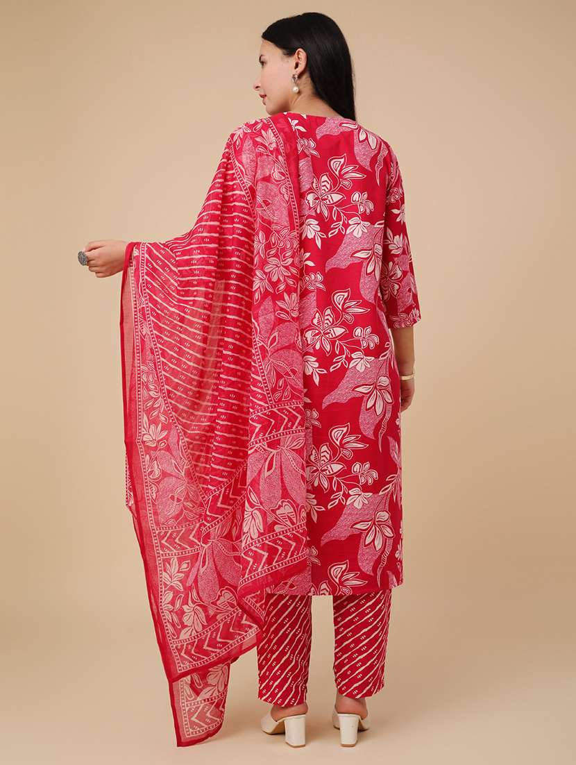 red cotton kurta dupatta  set - 22399590 -  Standard Image - 3