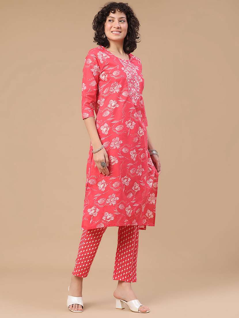 women printed three quarter sleeve kurta pant with dupatta set - 22399593 -  Standard Image - 3