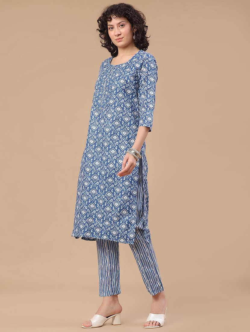 women printed three quarter sleeve kurta pant with dupatta set - 22399595 -  Standard Image - 3