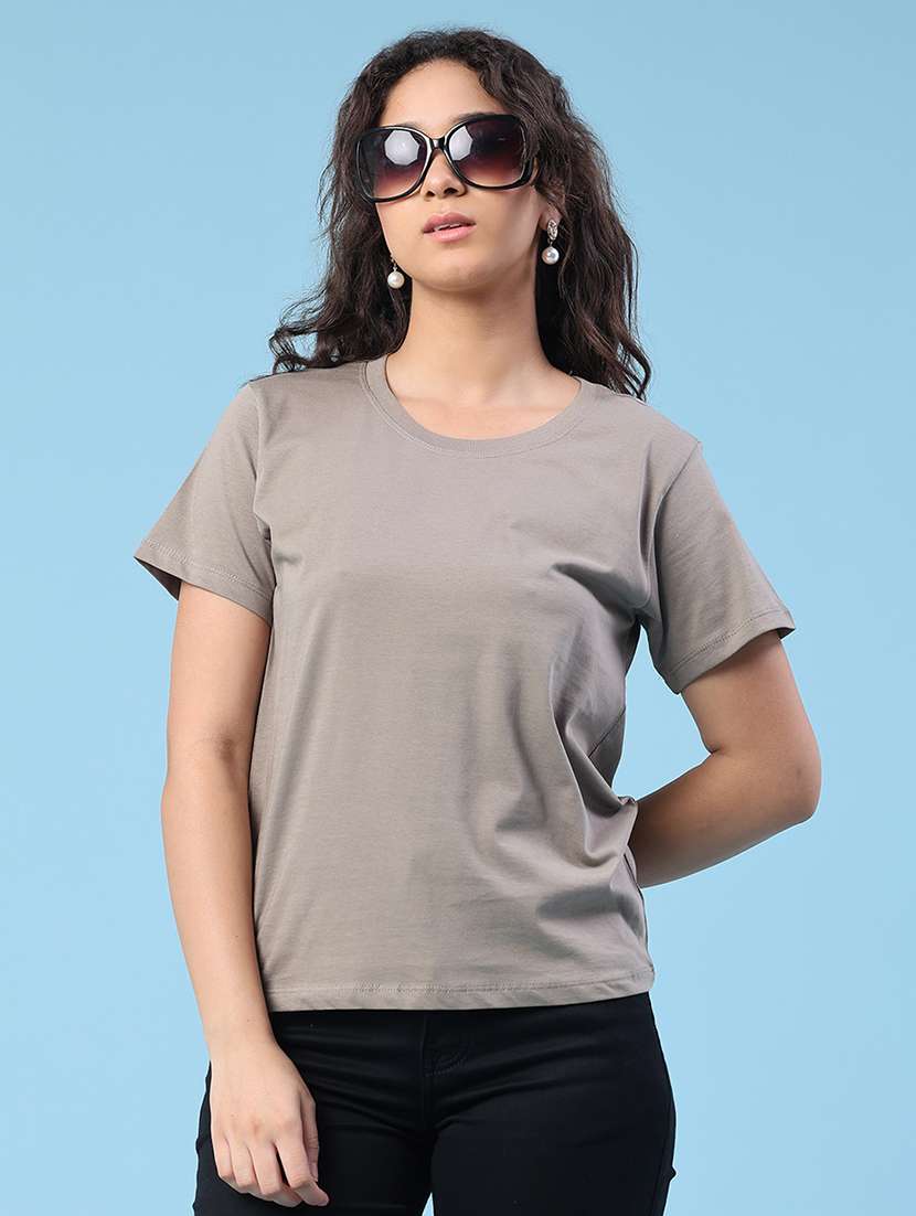 women solid round neck short sleeves t-shirt