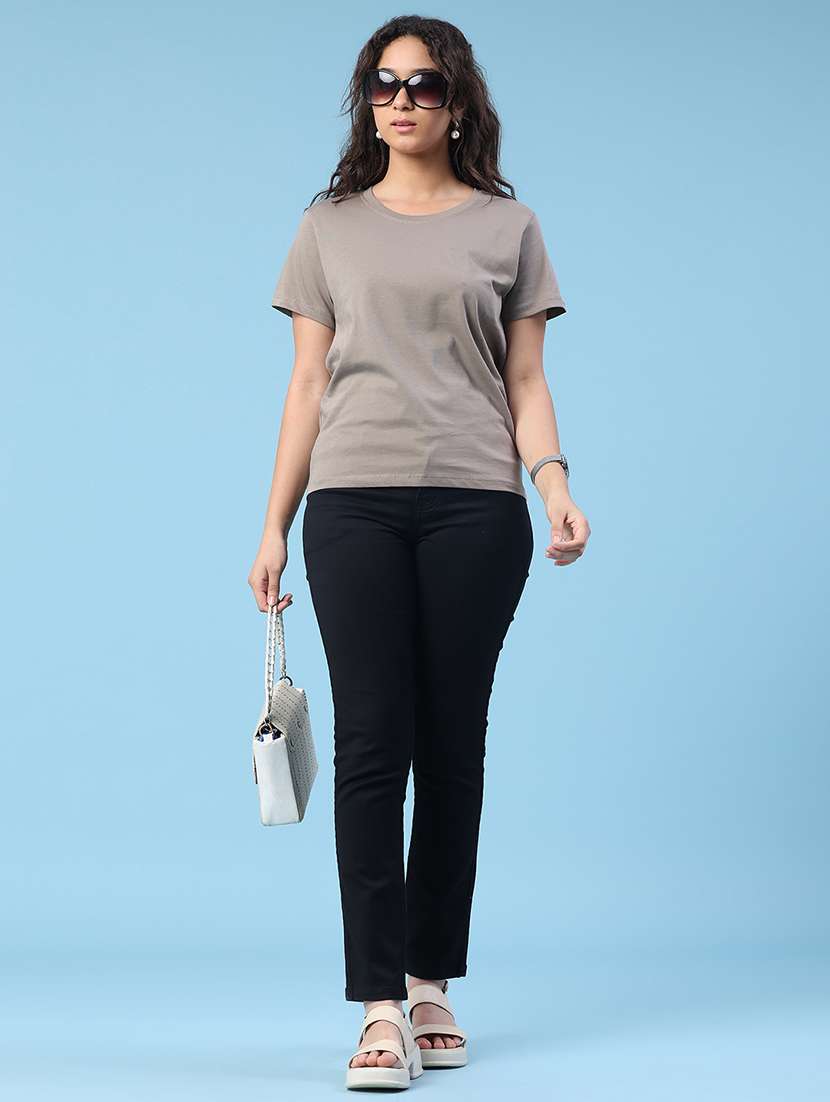 women solid round neck short sleeves t-shirt - 22399665 -  Standard Image - 5