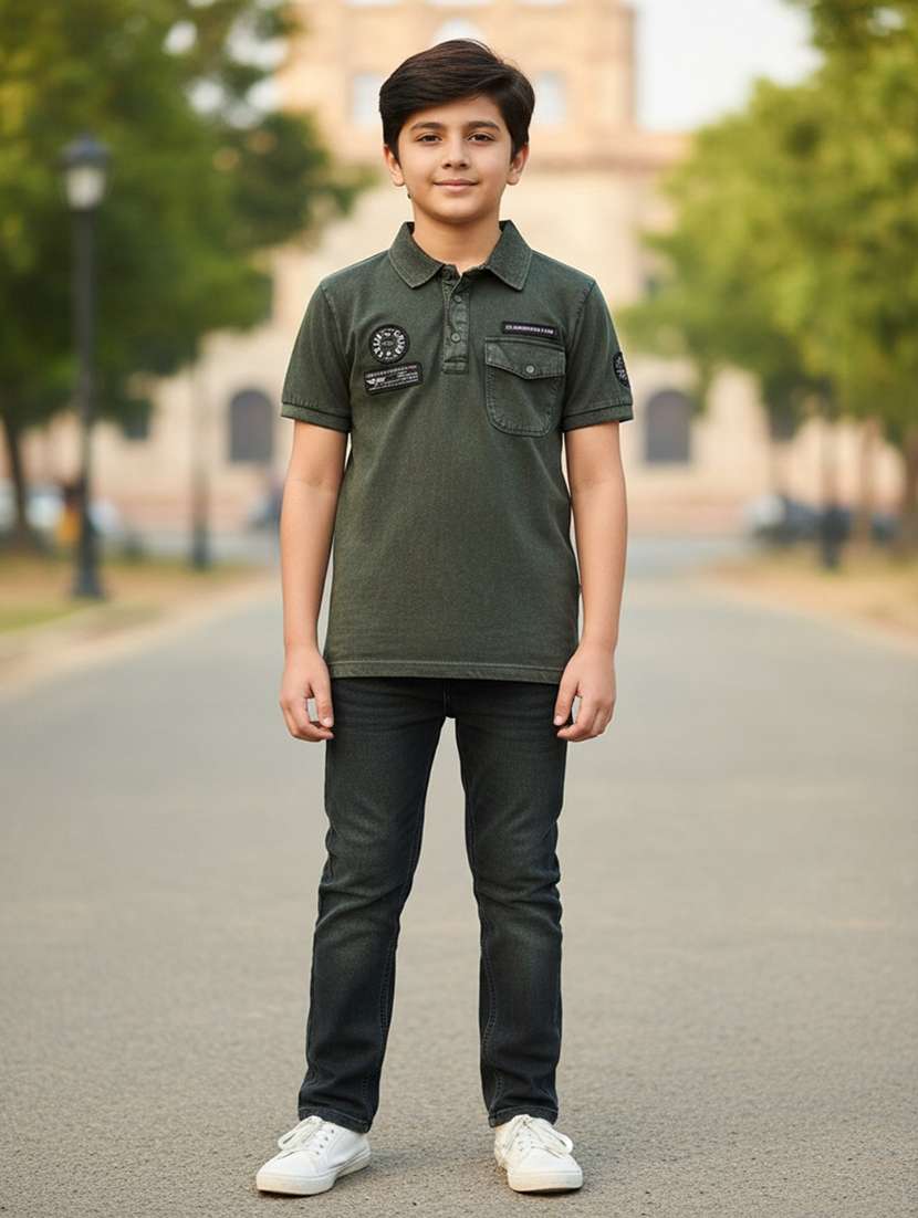 boys solid short sleeves polo neck t-shirt