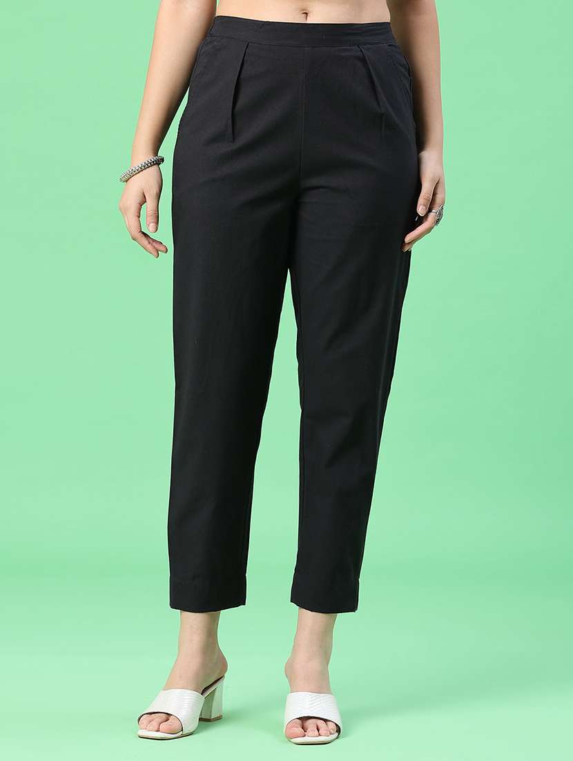 women solid mid rise tapered pant