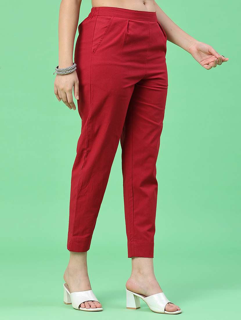 maroon cotton regular fit trousers - 22399729 -  Standard Image - 3