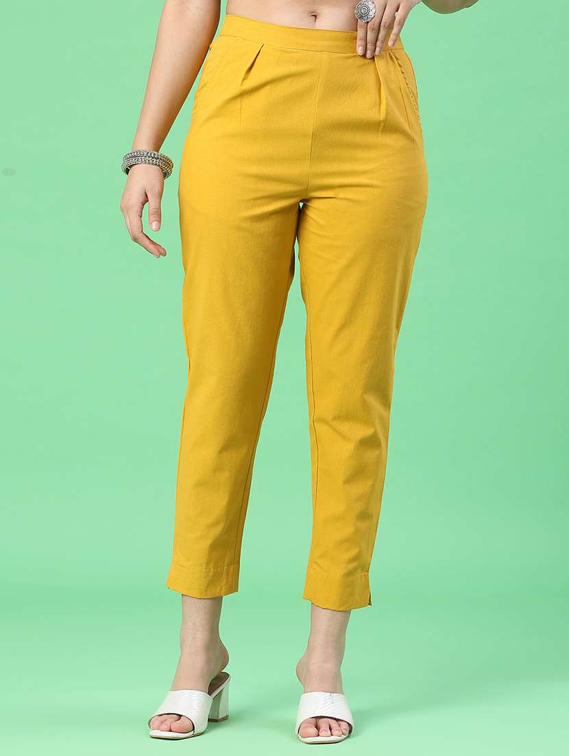women solid mid rise tapered pant
