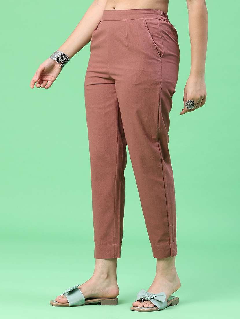 women solid mid rise tapered pant - 22399734 -  Standard Image - 3