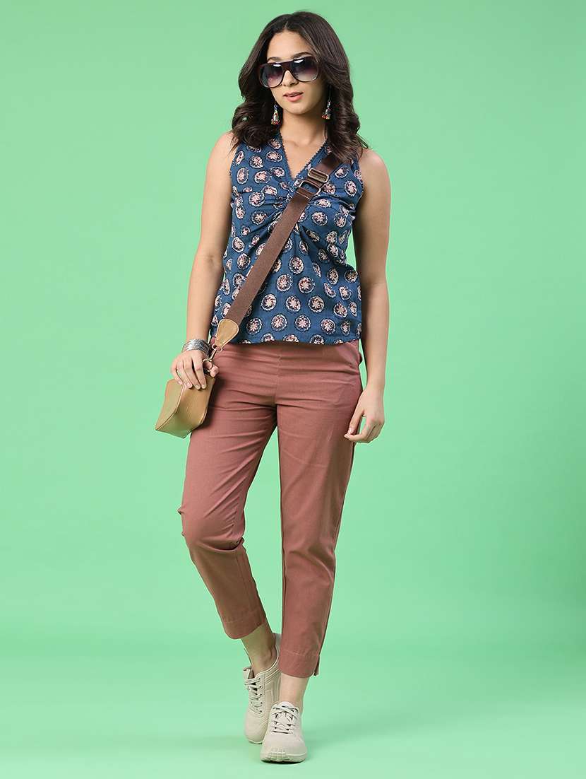 women solid mid rise tapered pant - 22399734 -  Standard Image - 5