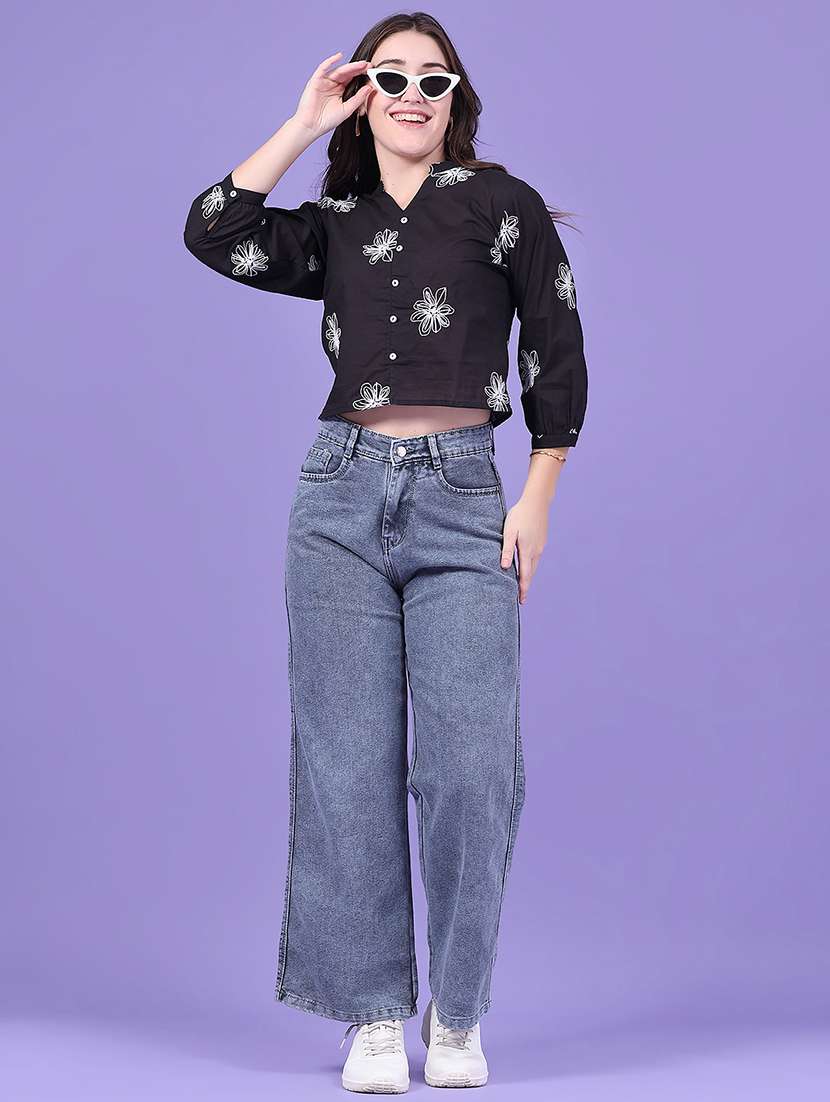 Women Embroidered Three Quarter Sleeves Crop Top - 22399760 -  Standard Image - 5
