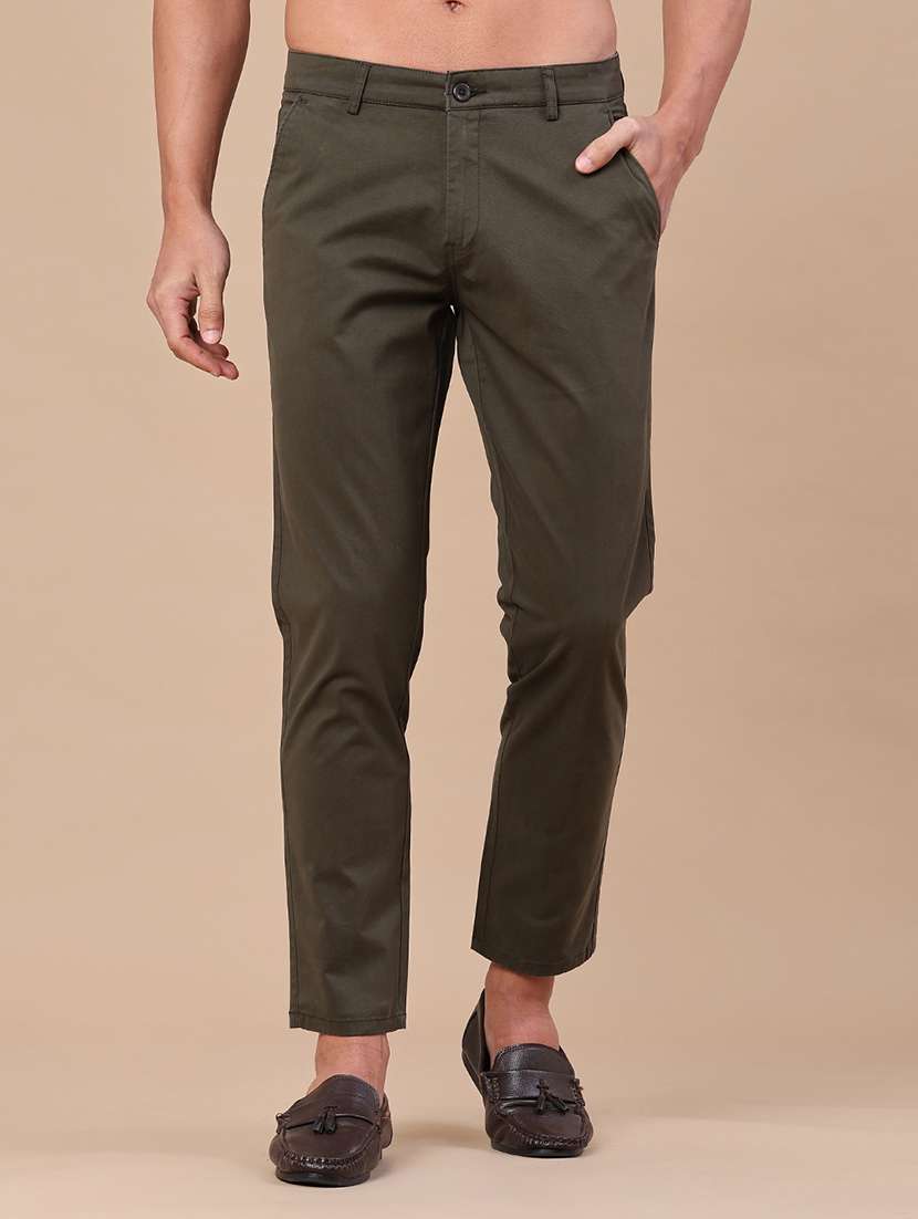 men solid mid rise slim fit chinos