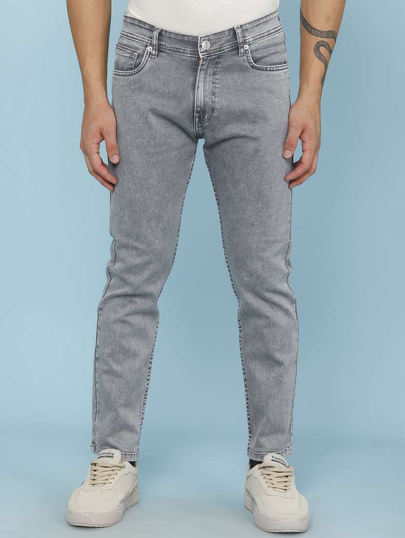 men plain mid rise full length slim fit jeans