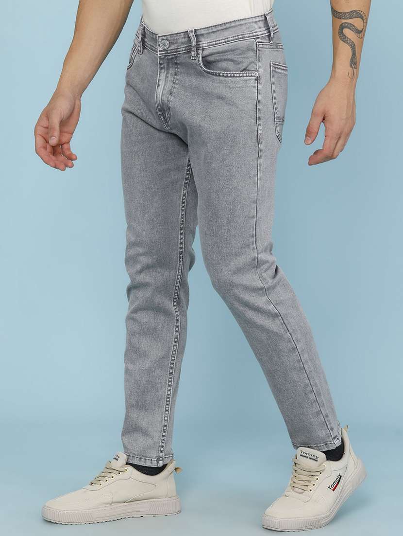 men plain mid rise full length slim fit jeans - 22399842 -  Standard Image - 3