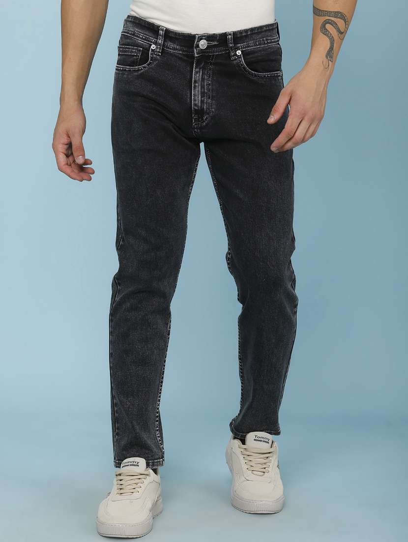 men plain mid rise full length slim fit jeans