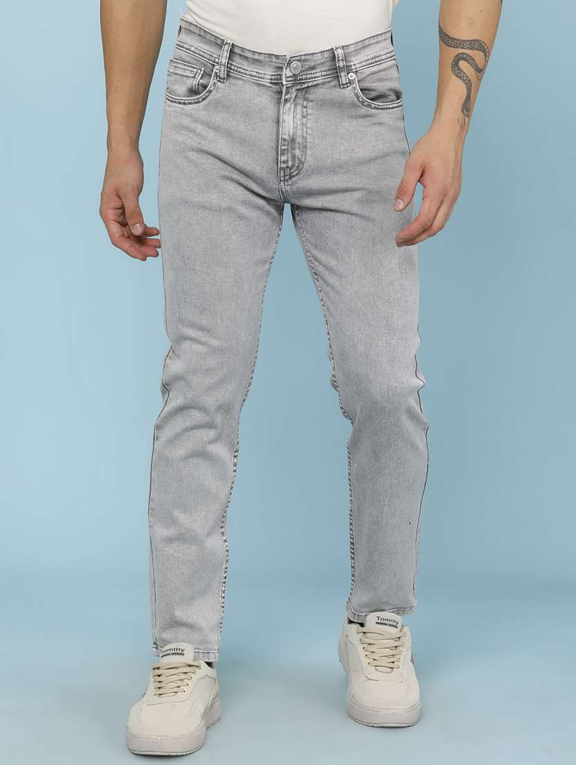 men plain mid rise full length slim fit jeans