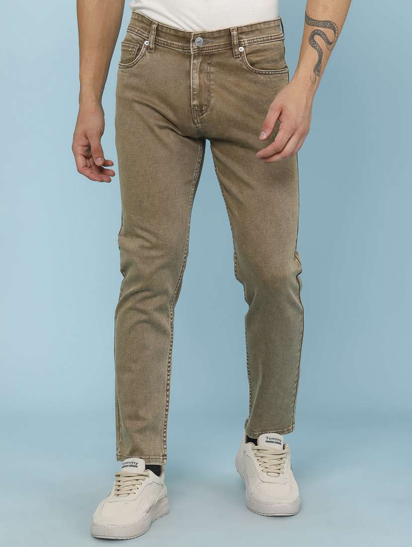 men plain mid rise full length slim fit jeans