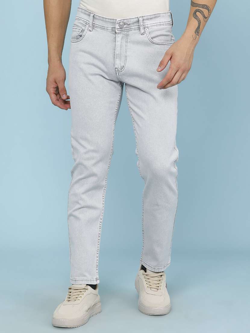 men plain mid rise full length slim fit jeans