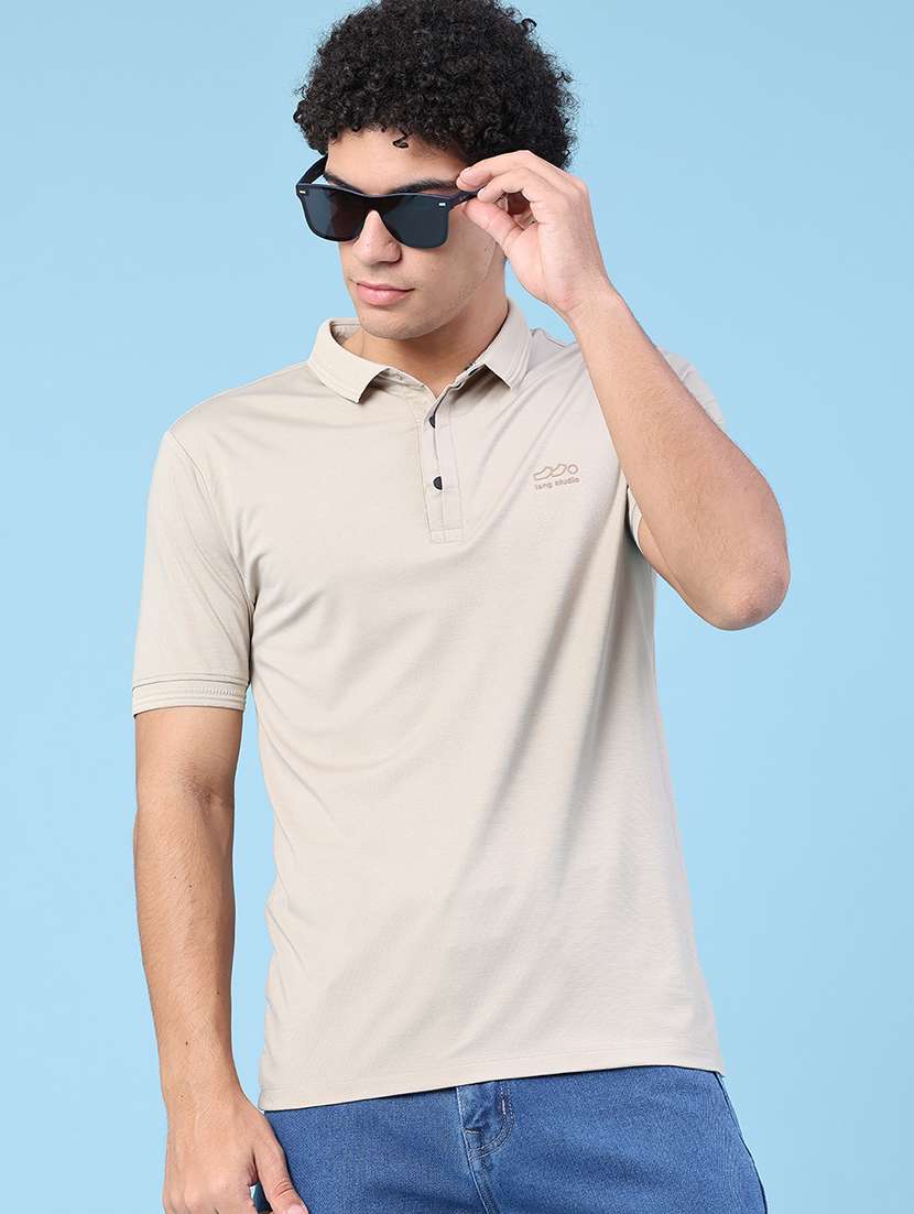 men solid short sleeve slim fit polo t-shirt