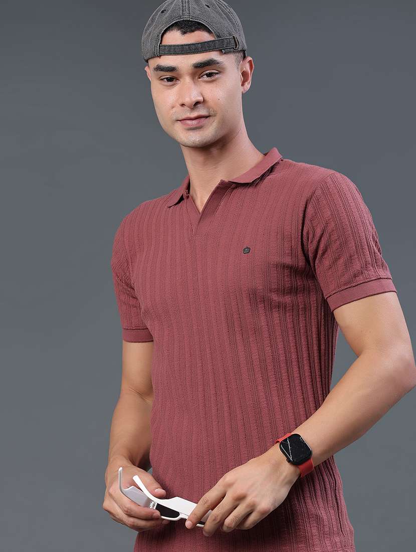 men self design short sleeve slim fit polo t-shirt