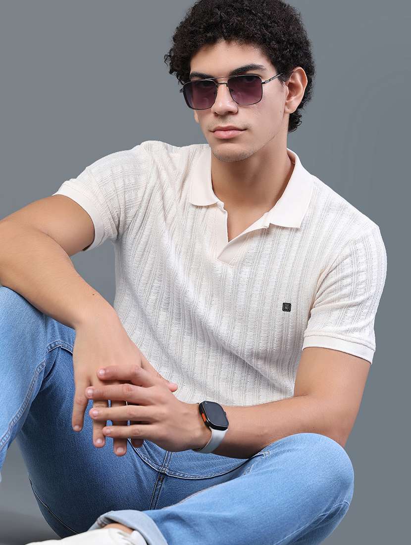 men self design short sleeve slim fit polo t-shirt