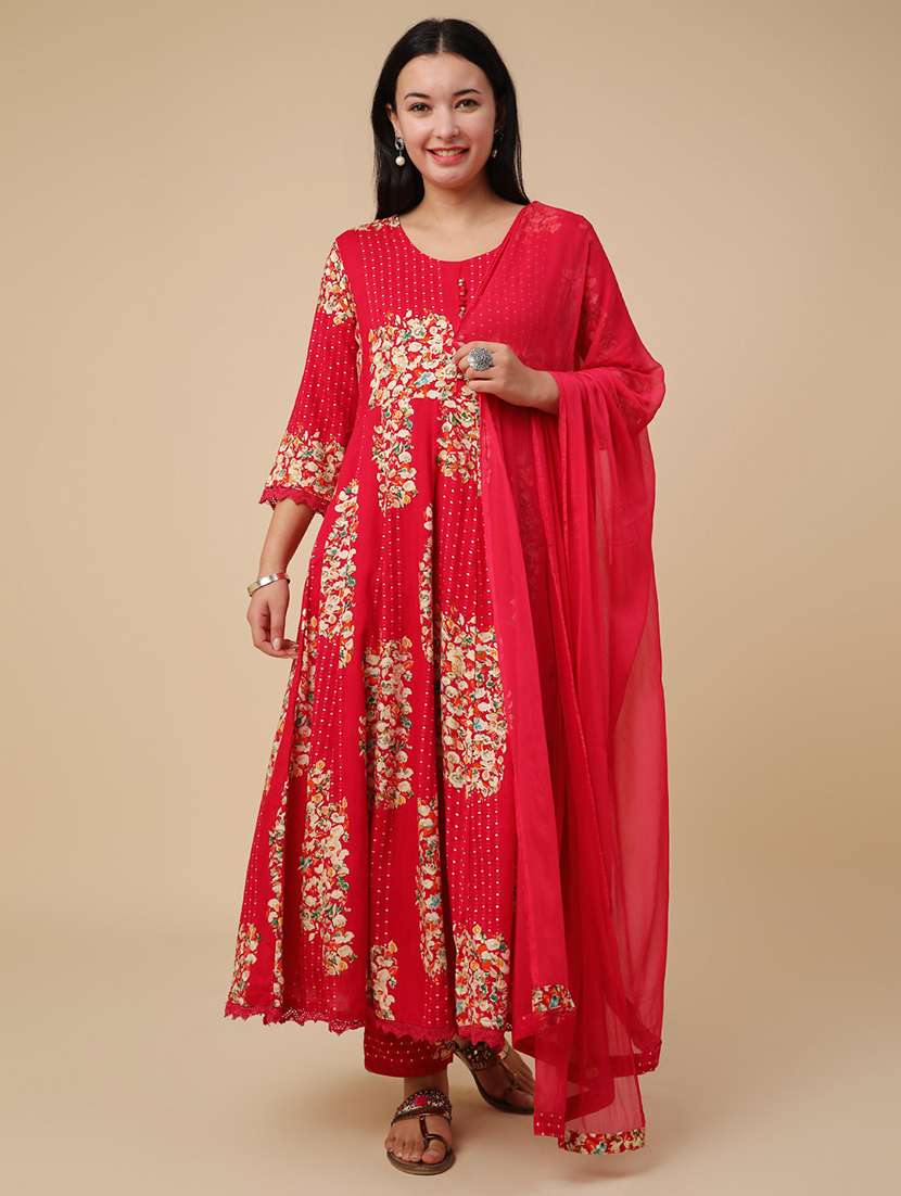 red rayon kurta pant  set