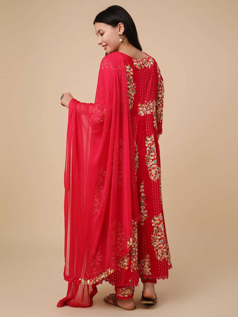 red rayon kurta pant  set - 22400537 -  Standard Image - 3