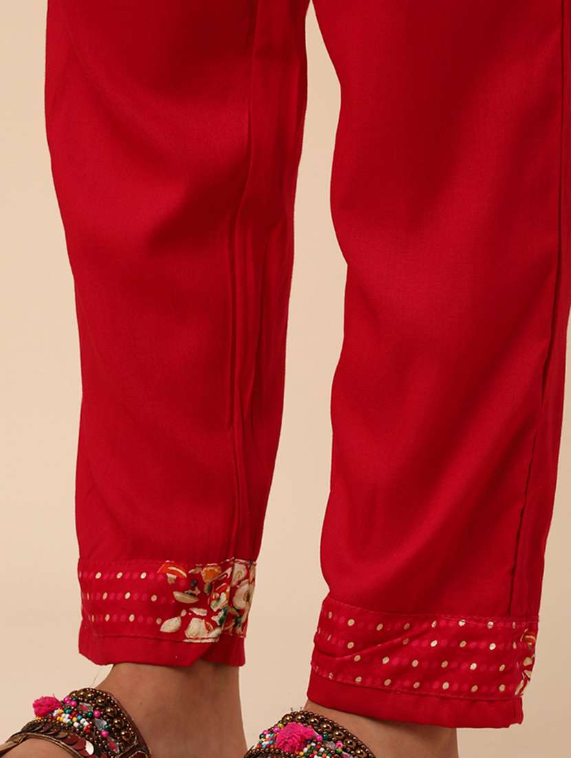 red rayon kurta pant  set - 22400537 -  Standard Image - 5