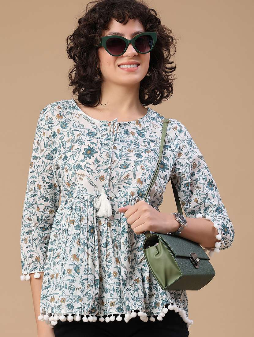 women printed three quarter sleeves a-line top
