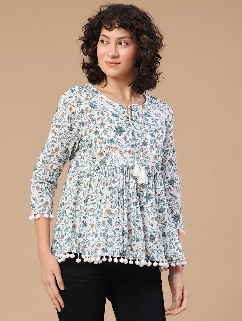 women printed three quarter sleeves a-line top - 22400558 -  Standard Image - 3