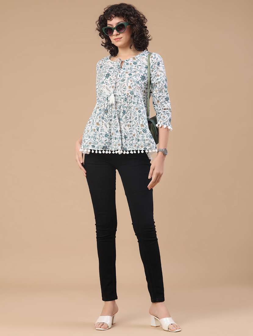 women printed three quarter sleeves a-line top - 22400558 -  Standard Image - 5