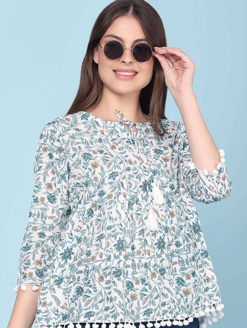 women printed three quarter sleeves a-line top
