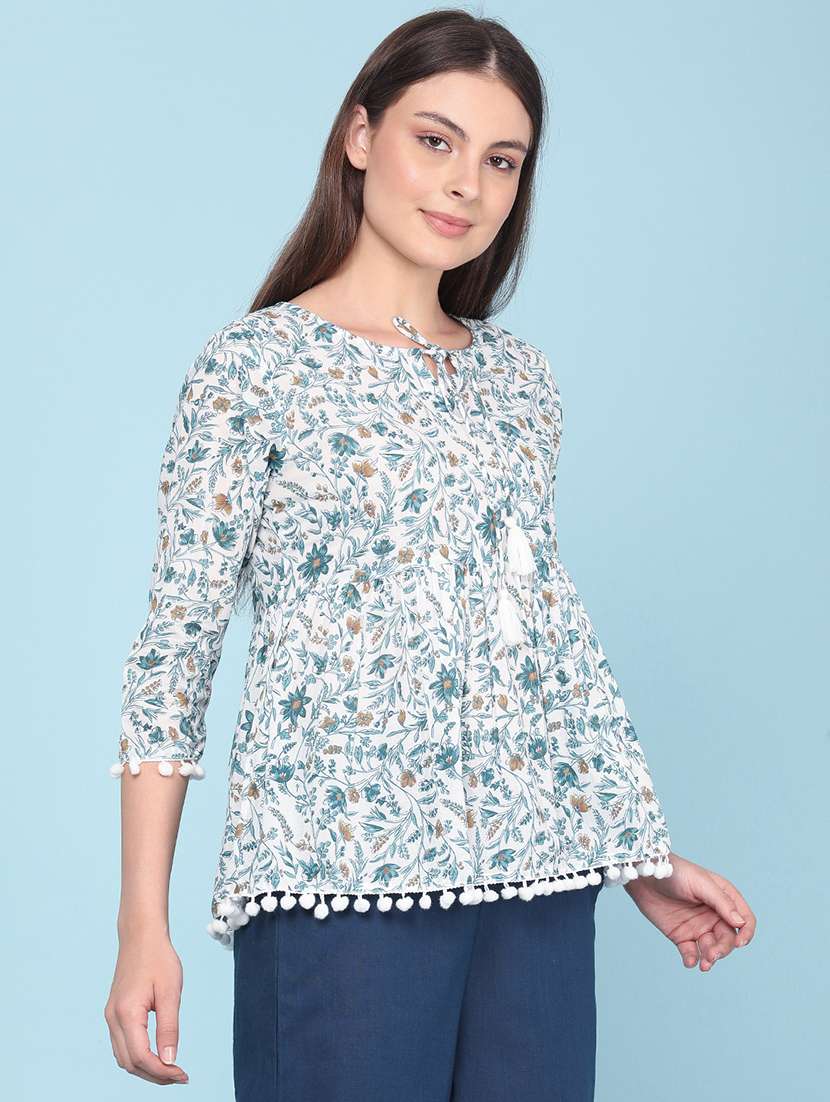 women printed three quarter sleeves a-line top - 22400559 -  Standard Image - 3