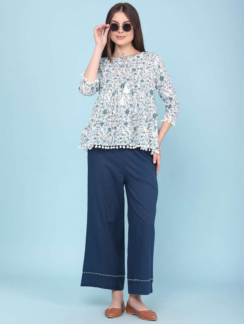 women printed three quarter sleeves a-line top - 22400559 -  Standard Image - 5