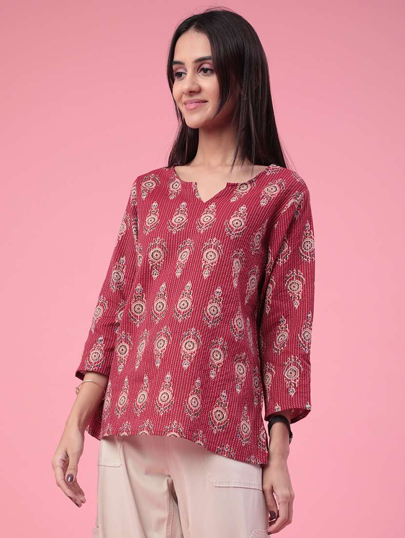 women printed three quarter sleeves a-line kurti - 22400560 -  Standard Image - 3
