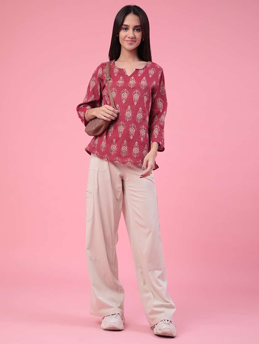 women printed three quarter sleeves a-line kurti - 22400560 -  Standard Image - 5