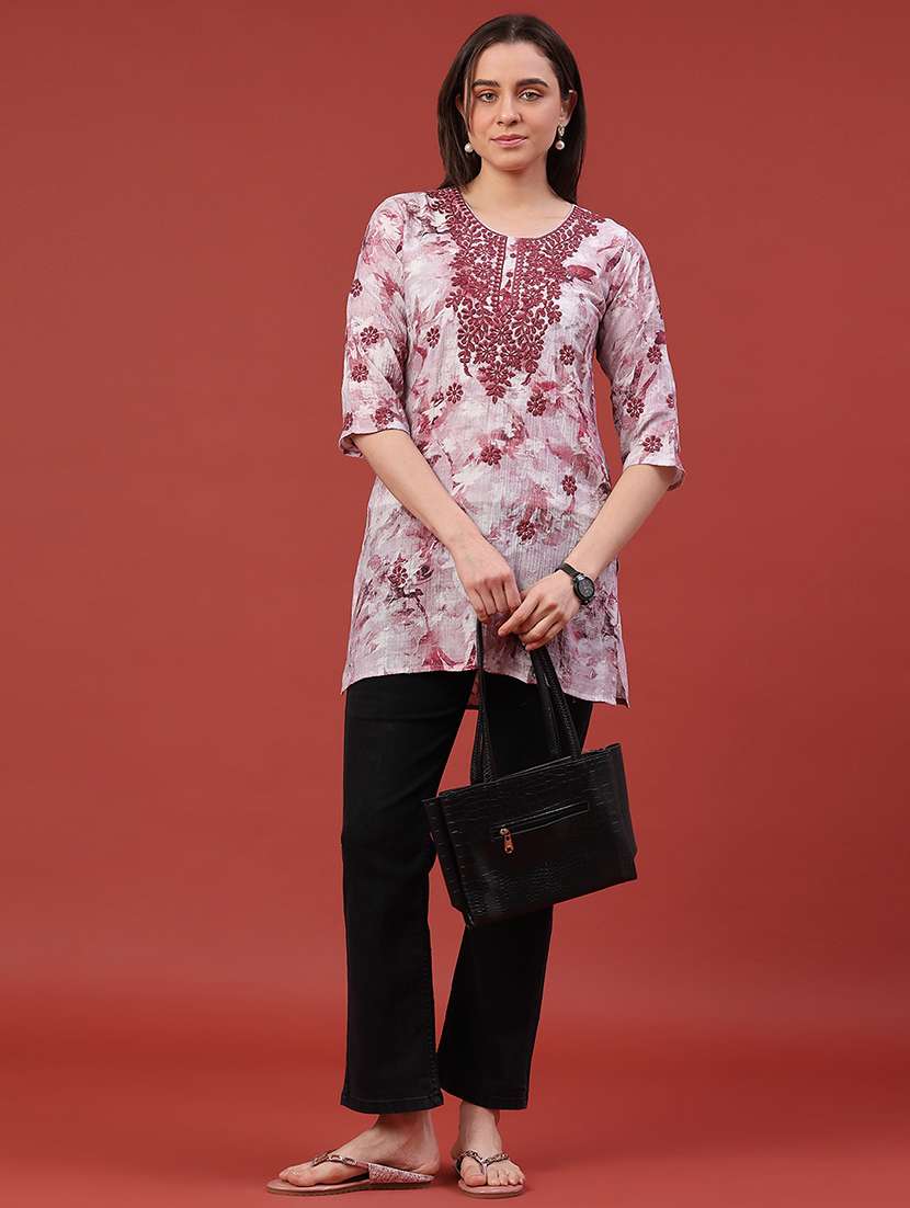 women printed three quarter sleeve straight kurti - 22400576 -  Standard Image - 5