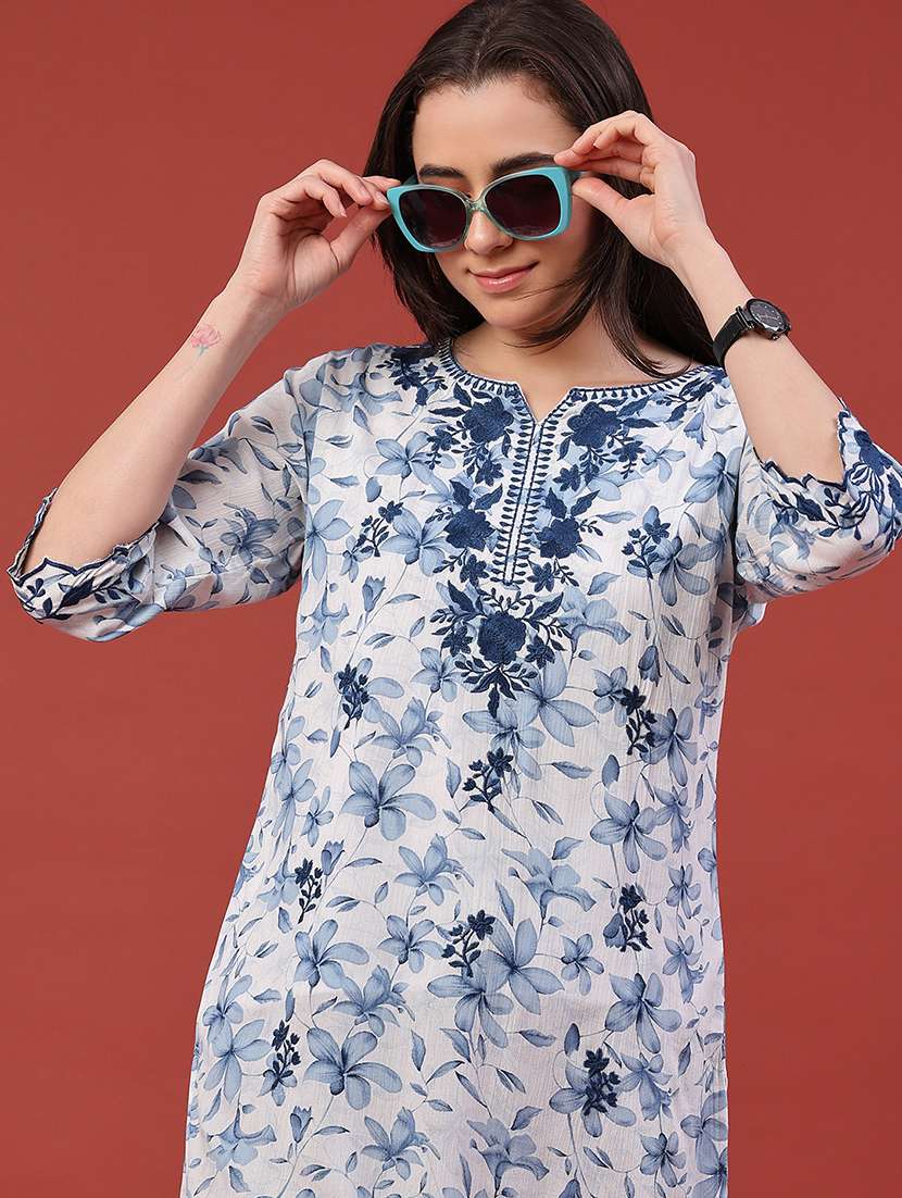 women floral three quarter sleeve straight kurti