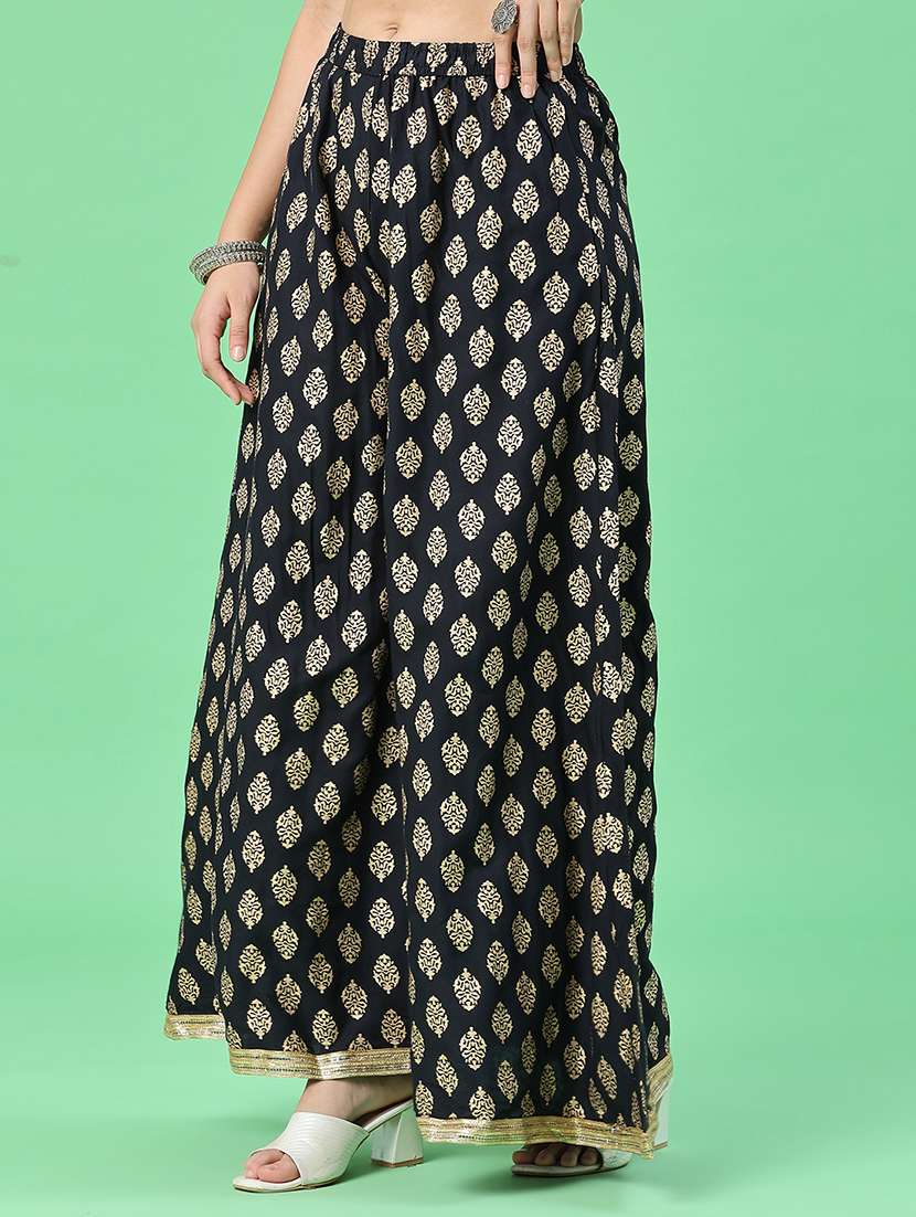 women printed mid rise flared palazzo - 22400626 -  Standard Image - 3
