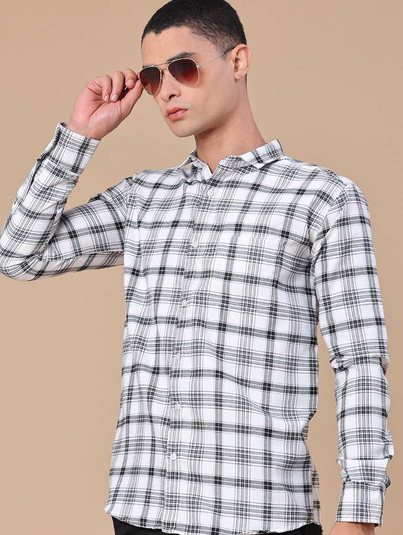 men checkered long sleeve slim fit casual shirt