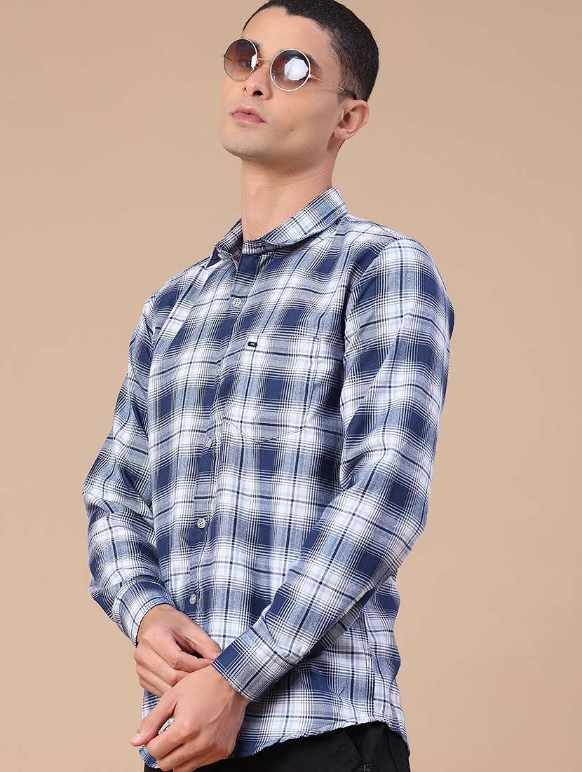 men checkered long sleeve slim fit casual shirt