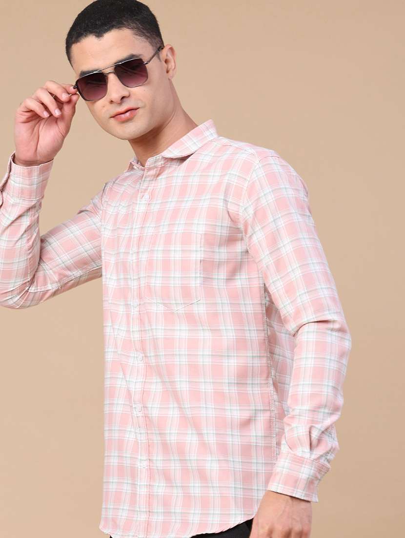 men checkered long sleeve slim fit casual shirt